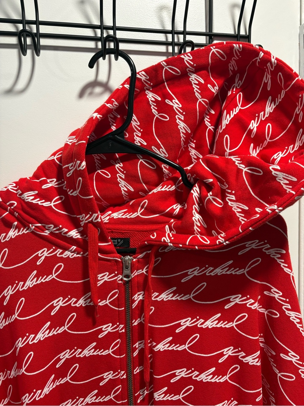 Marithe Francois Girbaud Red Hoodie with All over White Script